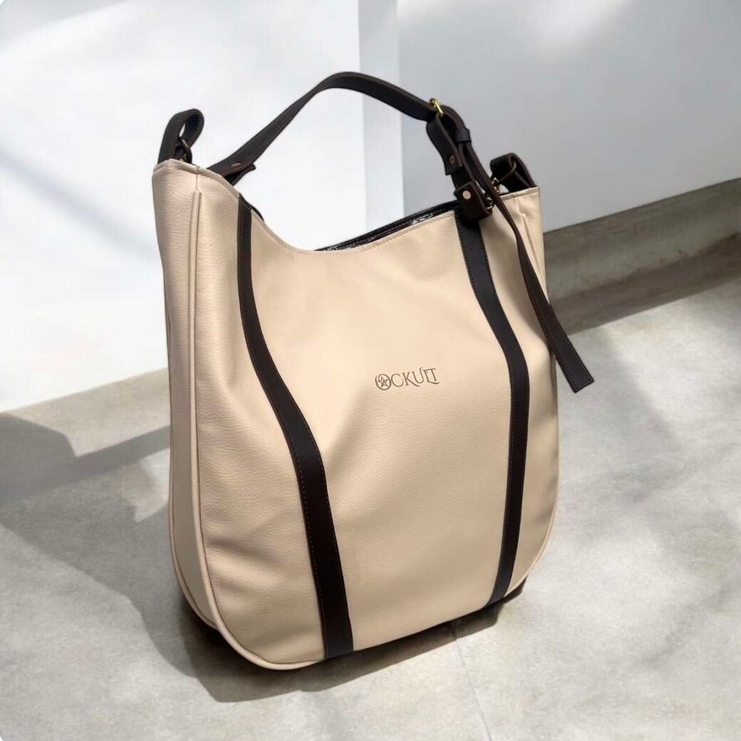 Beige Shoulder U Tote Bag