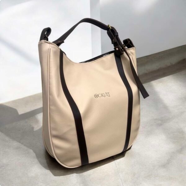 Beige Shoulder U Tote Bag