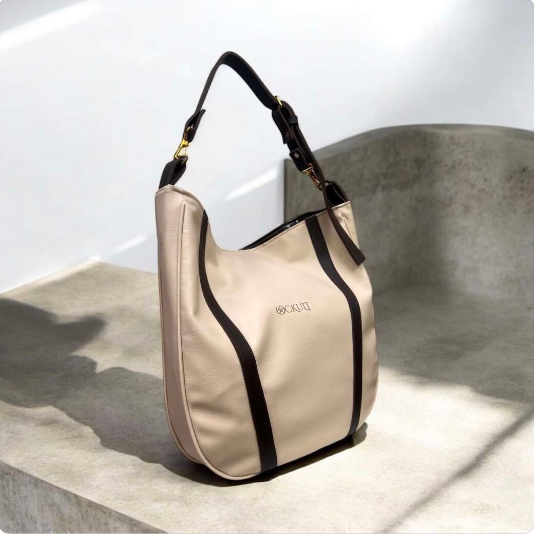 Beige Shoulder U Tote Bag - Image 4