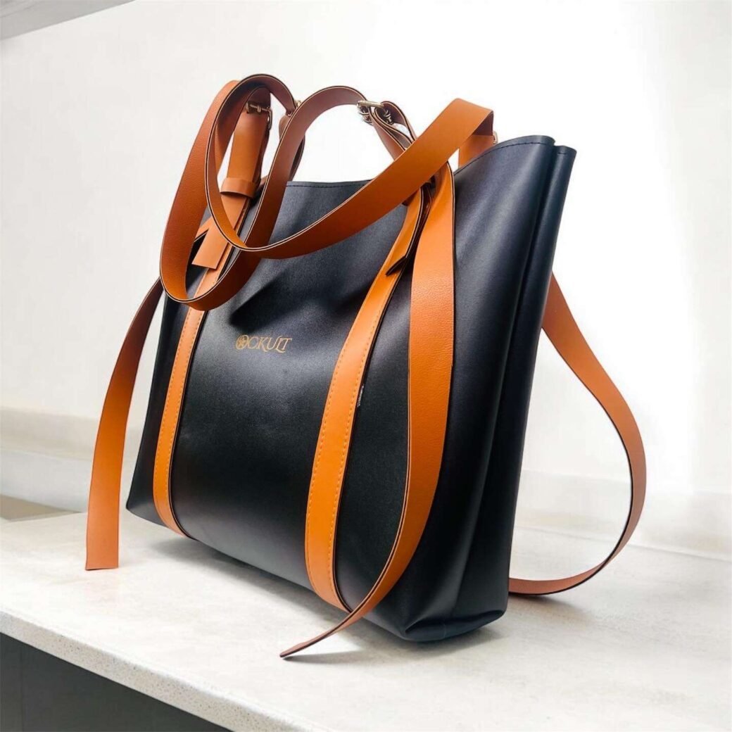 Black Brown Double Strap Tote Bag - Image 2