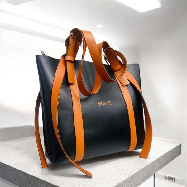 Black Brown Double Strap Tote Bag
