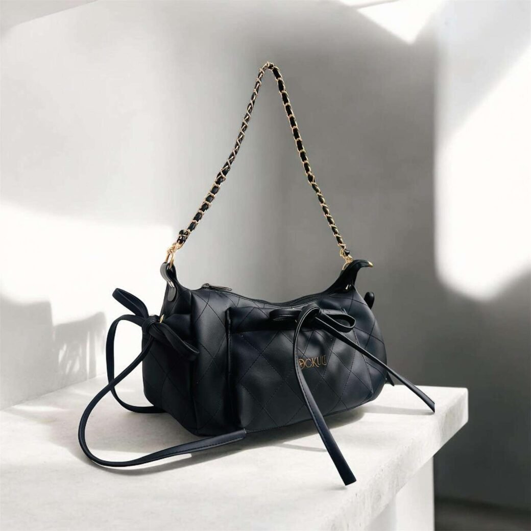 Black Quilted Small Shoulder Bag - Image 2