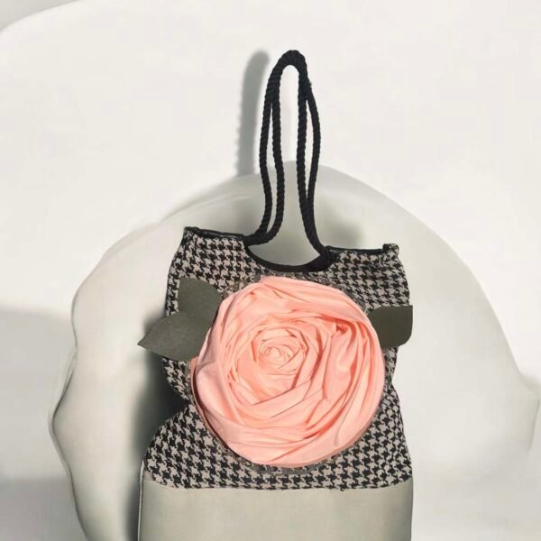 Black Checked Floral Tote Bag
