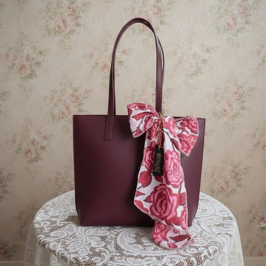 Burgundy C Bow Tote Bag