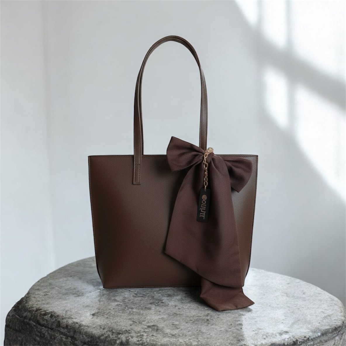 Dark brown C Bow Tote Bag