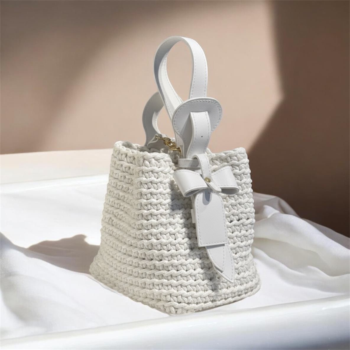 Crochet White Bucket Bag