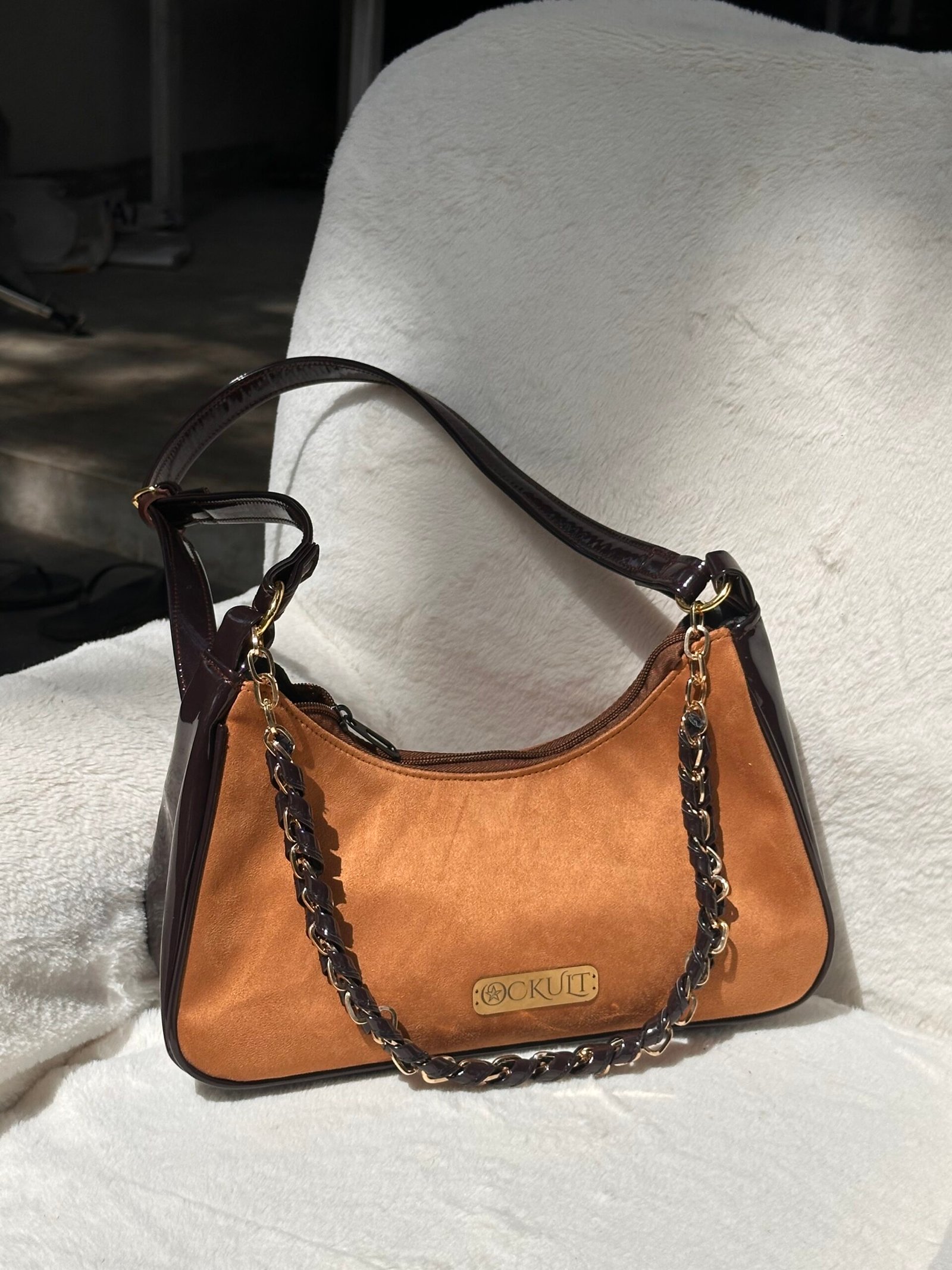 Velvet Tan Mix Dark Brown Bag